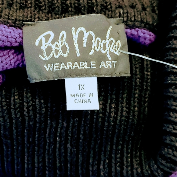 NEW VINTAGE BOB MACKIE EMBROIDERED PURPLE PONCHO WOMEN'S SIZE 1X (1990s) - Picture 4 of 7